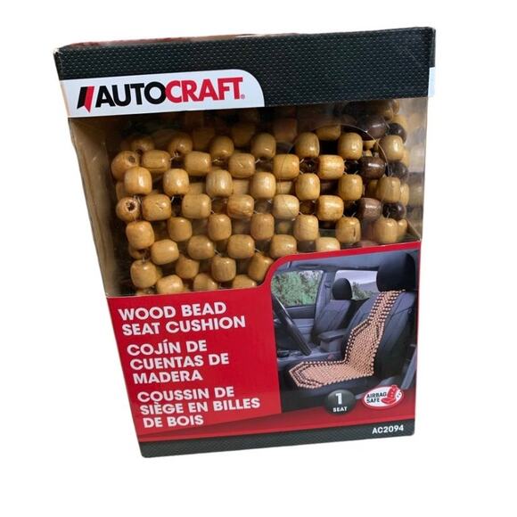 AutoCraft Beaded Seat Cover Natural Wood Universal Fit Air Bag Safe NEW IN BOX - Picture 1 of 6
